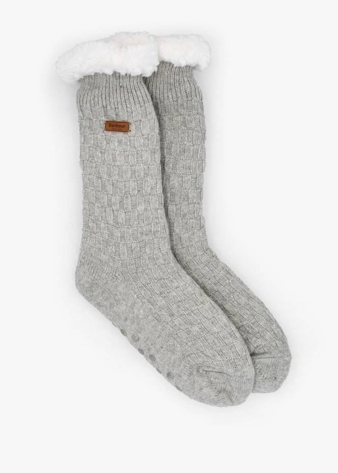 Womens Cable Knit Lounge Socks In Light Grey Marl