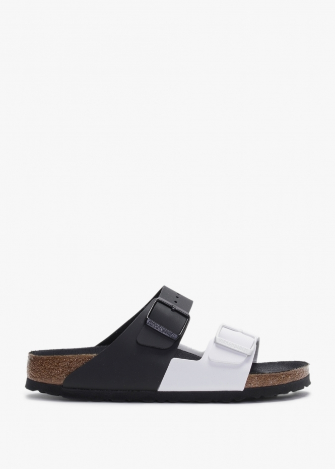 Birkenstock Arizona Split Birko-Flor Black & White Two Bar Mules