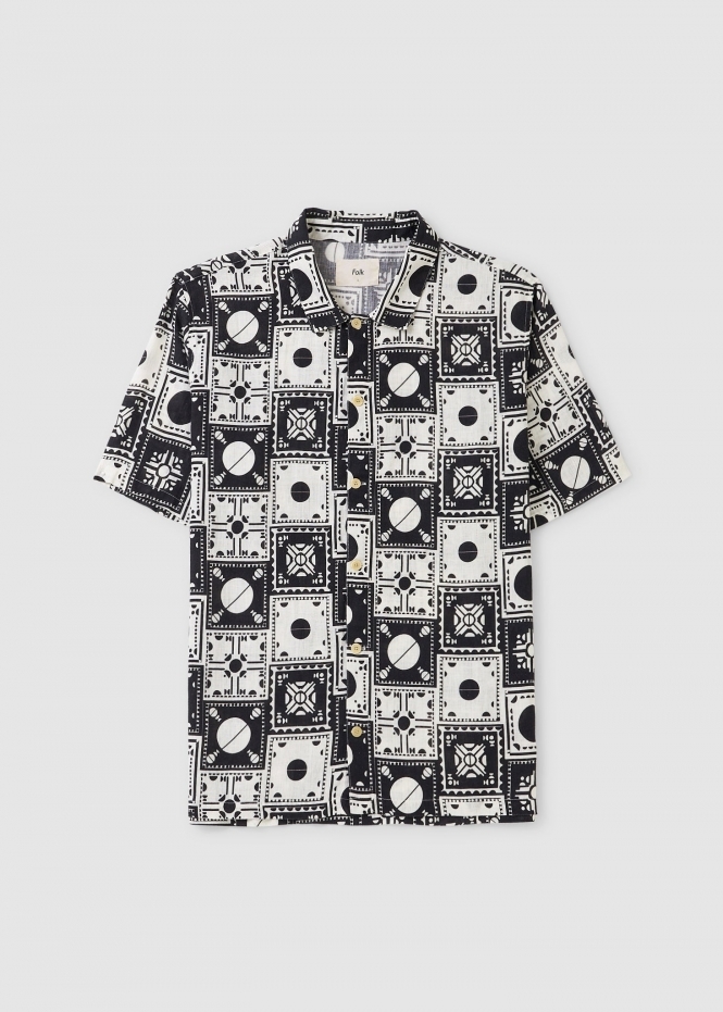 Mens Gabe Shirt In Tile Wave Print Mono