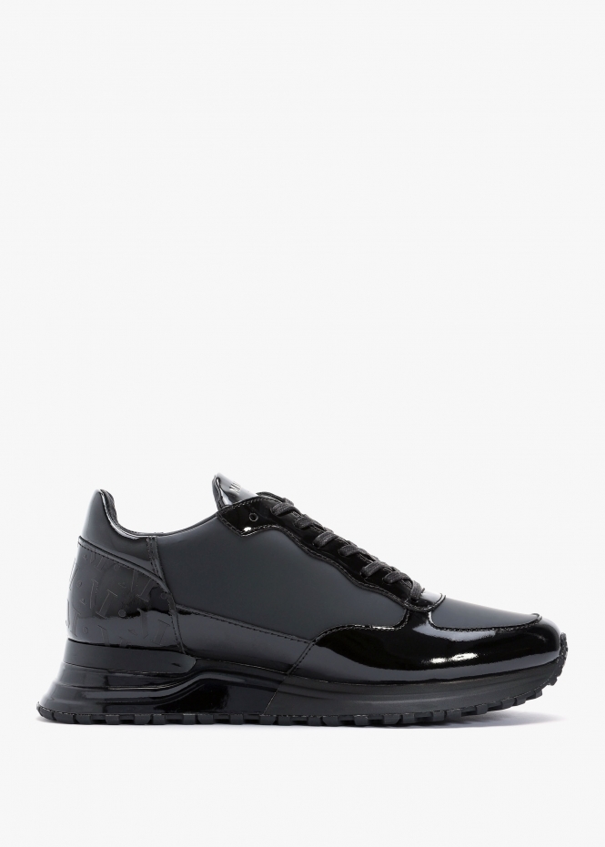 Mens Popham Patent Trainer In Triple Black