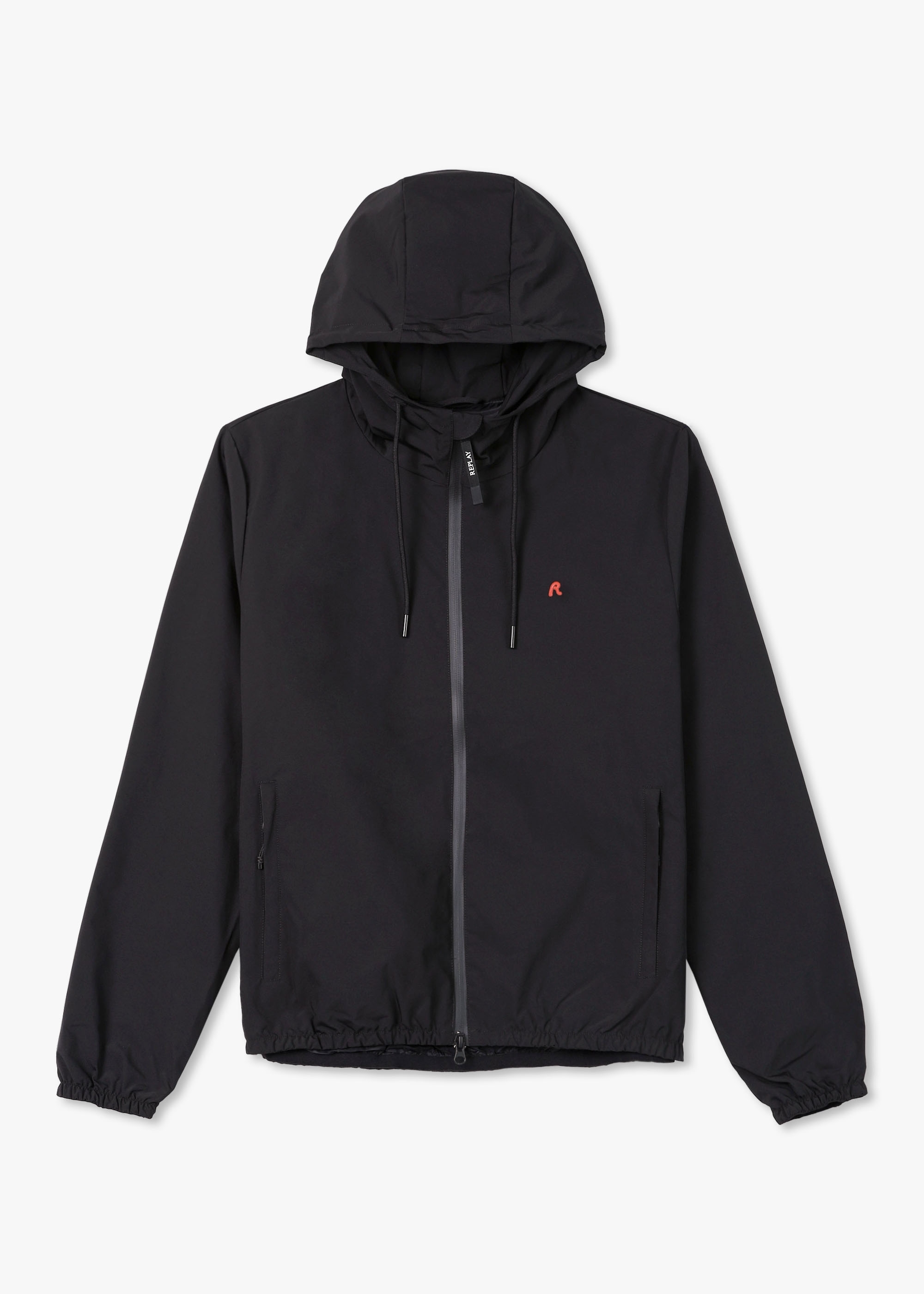 Replay Mens Red Logo Windbreaker Jacket In Black