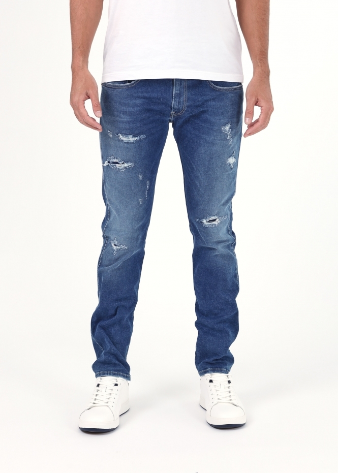 Mens Anbass Hyperflex Original Broken & Repaired Slim Jeans In Blue