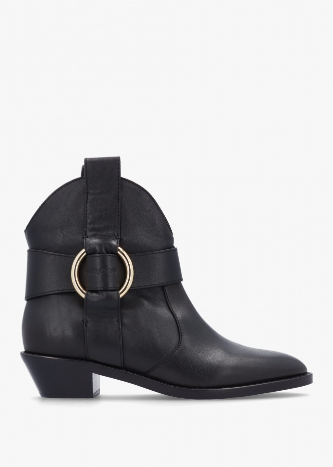 Womens Leather Western Cowboy Boots In Black