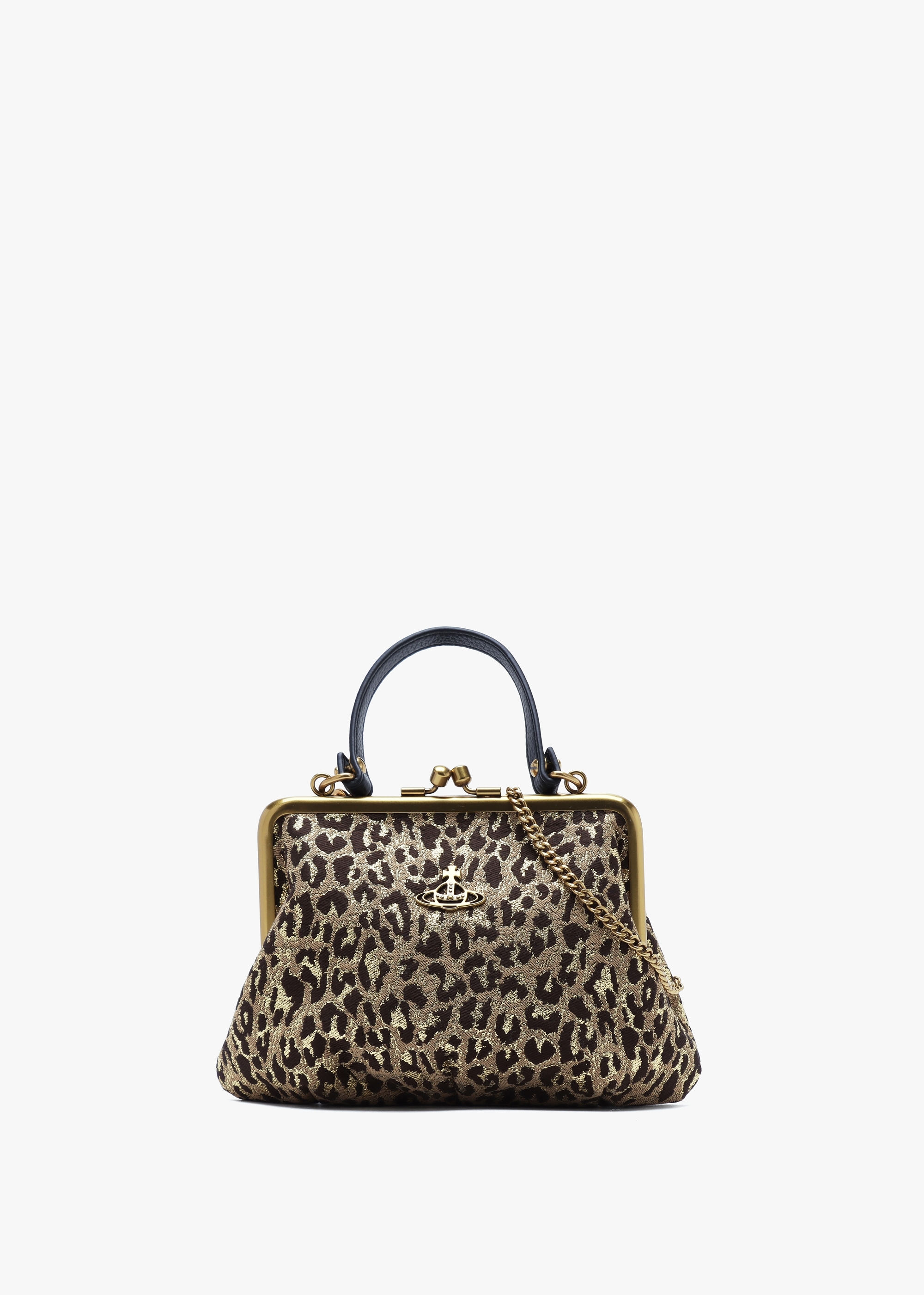 Vivienne Westwood Granny Frame Vegan Brown Leopard Lurex Purse On